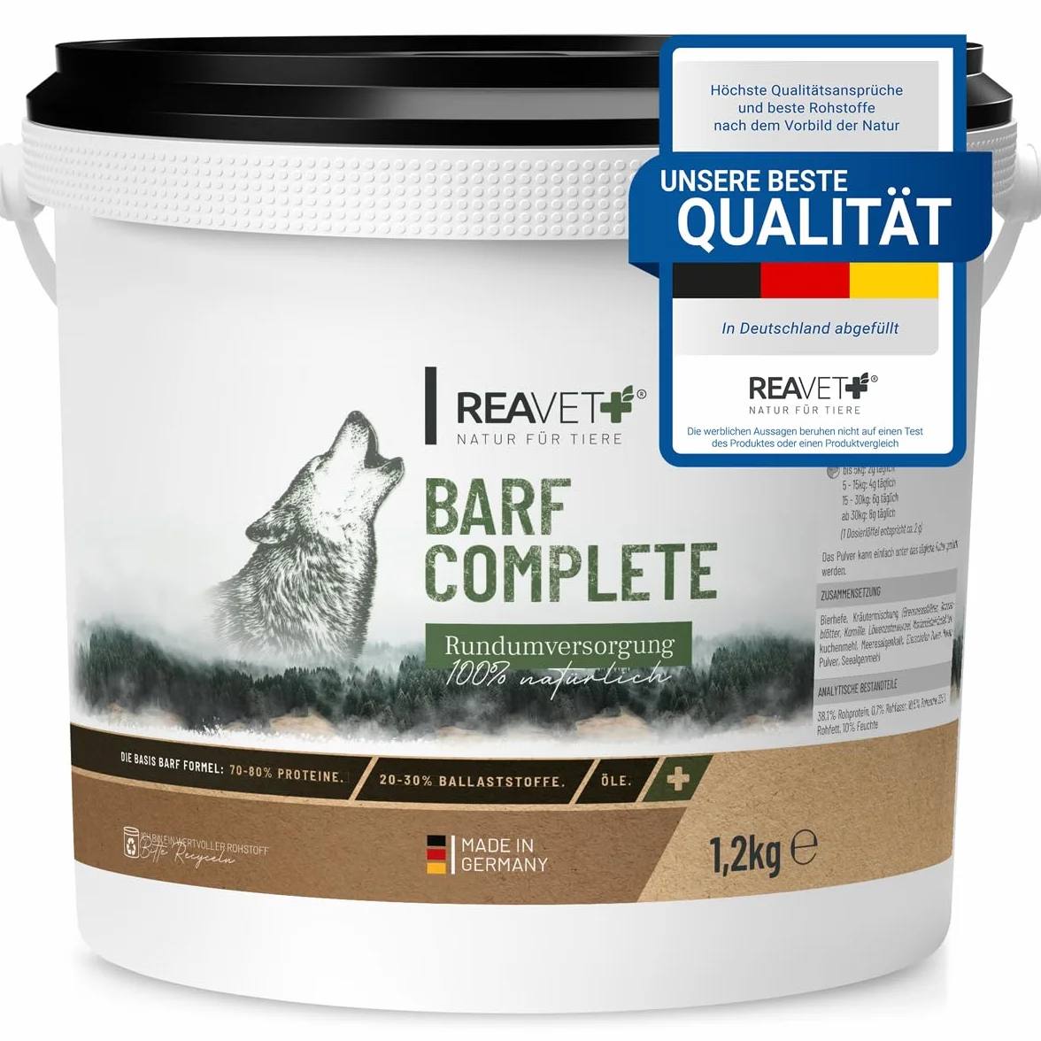 ReaVET Barf Complete Polvere per Cani 1,2 kg - Barfen per Cani, Additivo Completo Barf, Minerali & Vitamine, Barf per Cani