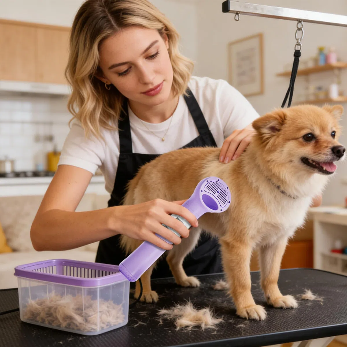 Aspirapolvere per Pelo di Cane per Toelettatura | Multi-Ugelli Senza Fili Portatile Aspirapeli | Spazzola Aspirante per Cani - per Pulizia Cucina Auto Camper e Ambienti Domestici