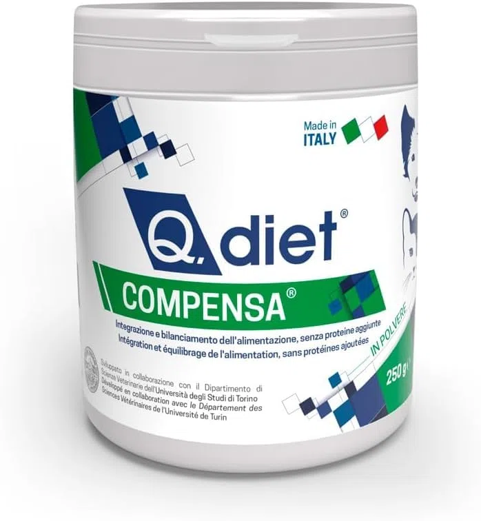 Q Diet Compensa Cane Gatto 250g in Polvere - Mangime Complementare per Cani e Gatti Ricco di Vitamine e Minerali Ideale a Completamento delle Diete Casalinghe.