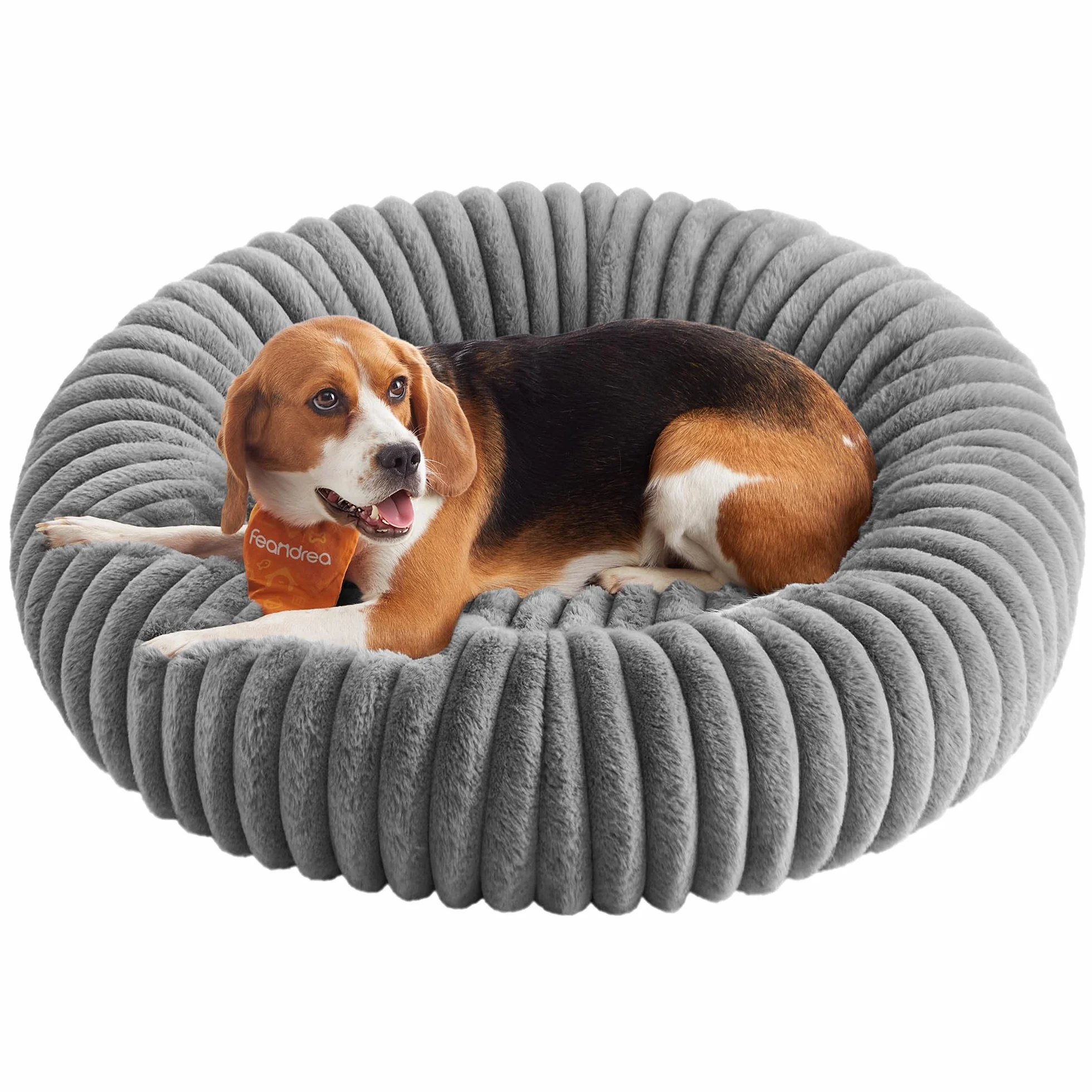 Feandrea Cuccia per Cani e Gatti di Taglia Grande, Diametro di 80 cm, Lettino per Animali Domestici, Cuscino Lavabile, Tappeto Soffice, Imbottitura Morbida, Grigio Tortora PGW304GD01