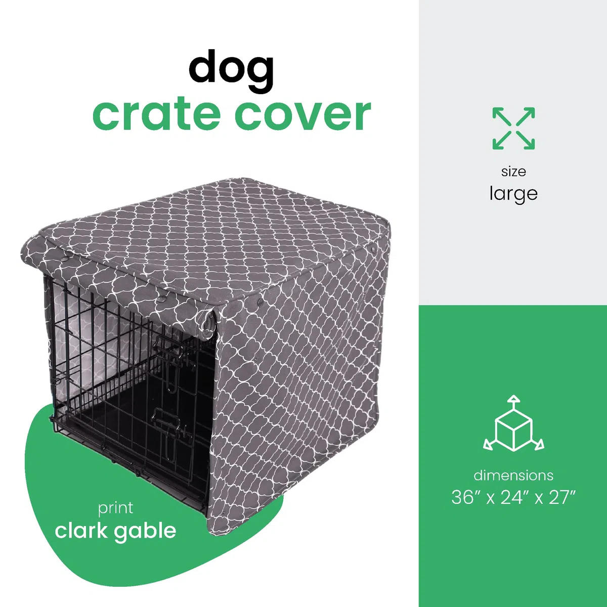 Clark Gable - Copertura per gabbia per cani da 91,4 cm, misura 91,4 x 61 x 68,6 cm, due ante arrotolabili, realizzata in 100% cotone lavabile in lavatrice, resistente, traspirante e prelavato