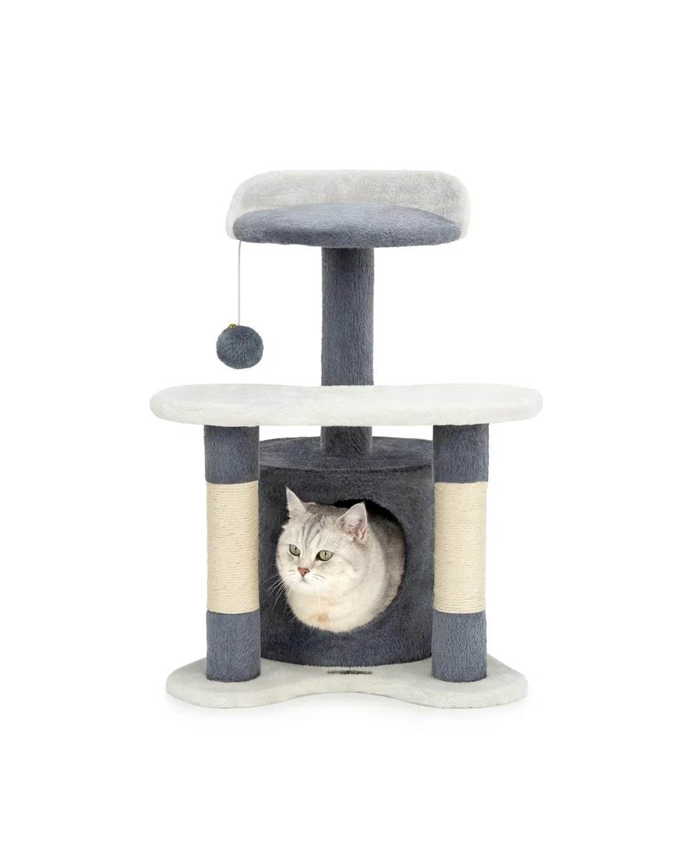 lionto Tiragraffi per Gatto Albero Tiragraffi Gatto Gioco Giocattolo Gatti Altezza 65 cm, Grigio/Bianco