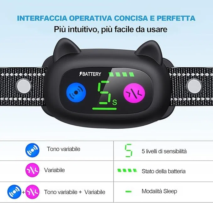 Collare Antiabbaio, con Modalità di Vibrazione e Segnale Acustico, per Cani di Piccola, Media e Grande Taglia 2.5-55kg Ricaricabile