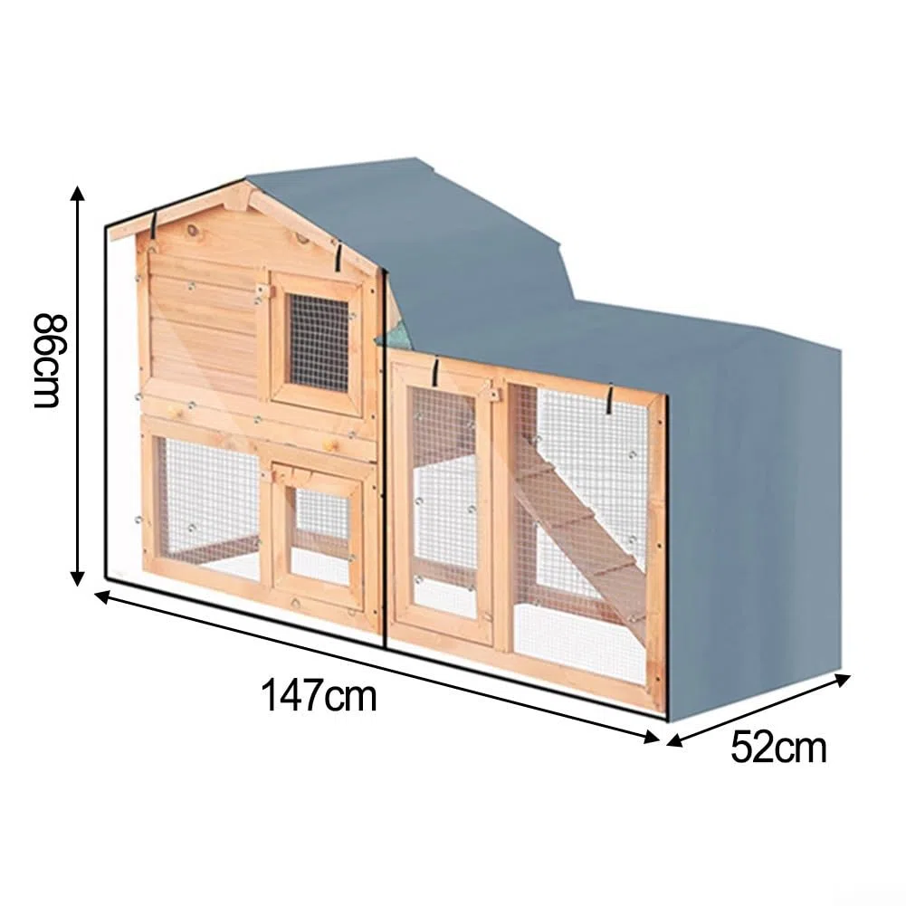 DAZZLEEX Copertura per conigliera triangolare in tessuto Oxford 210D, con cerniere, orlo regolabile con cordoncino, pieghevole, design trasparente (grigio, 147 x 52 x 86 cm)