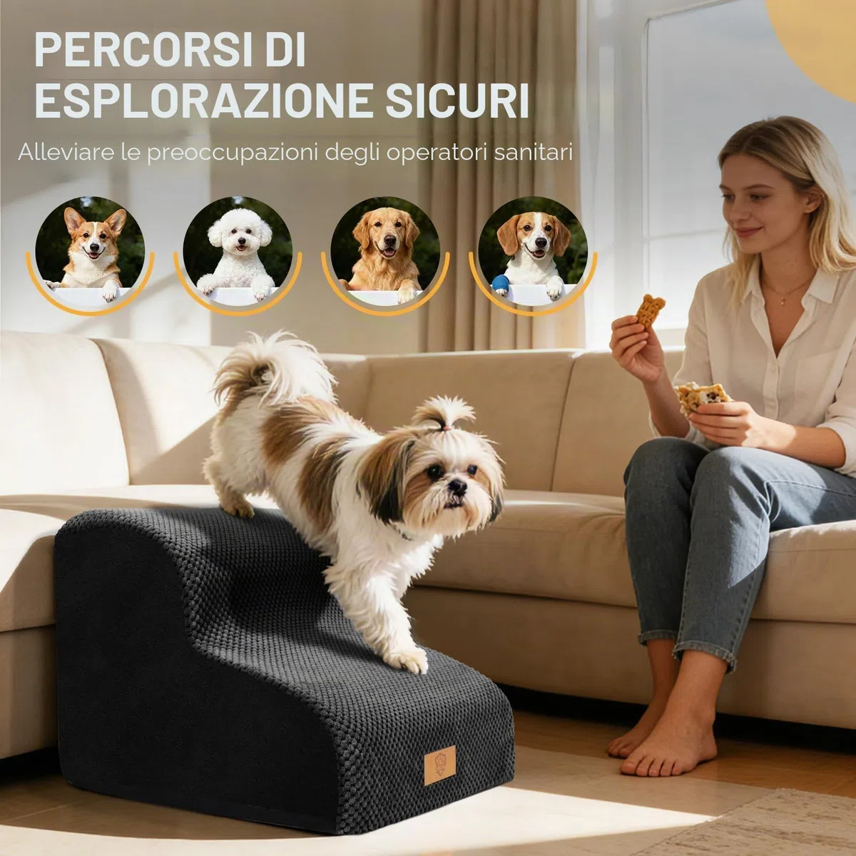 Zvonema Scaletta per Cani 2 Gradini, Rampa per Cani Letto in Spugna, Scala Antiscivolo per Animal In Schiuma Ad Alta Densità, Gradini Antiscivolo per Cuccioli Gatti
