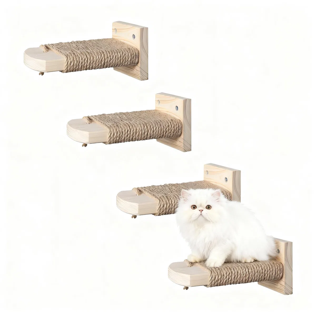 4 in 1 Parete da Arrampicata per Gatti, Scala a Muro per Gatti, Scale e Gradini da Parete per Gattis, Scaletta in Legno Massiccio di Gomma con Corda di Luta per Graffiare, Fino a 35 kg