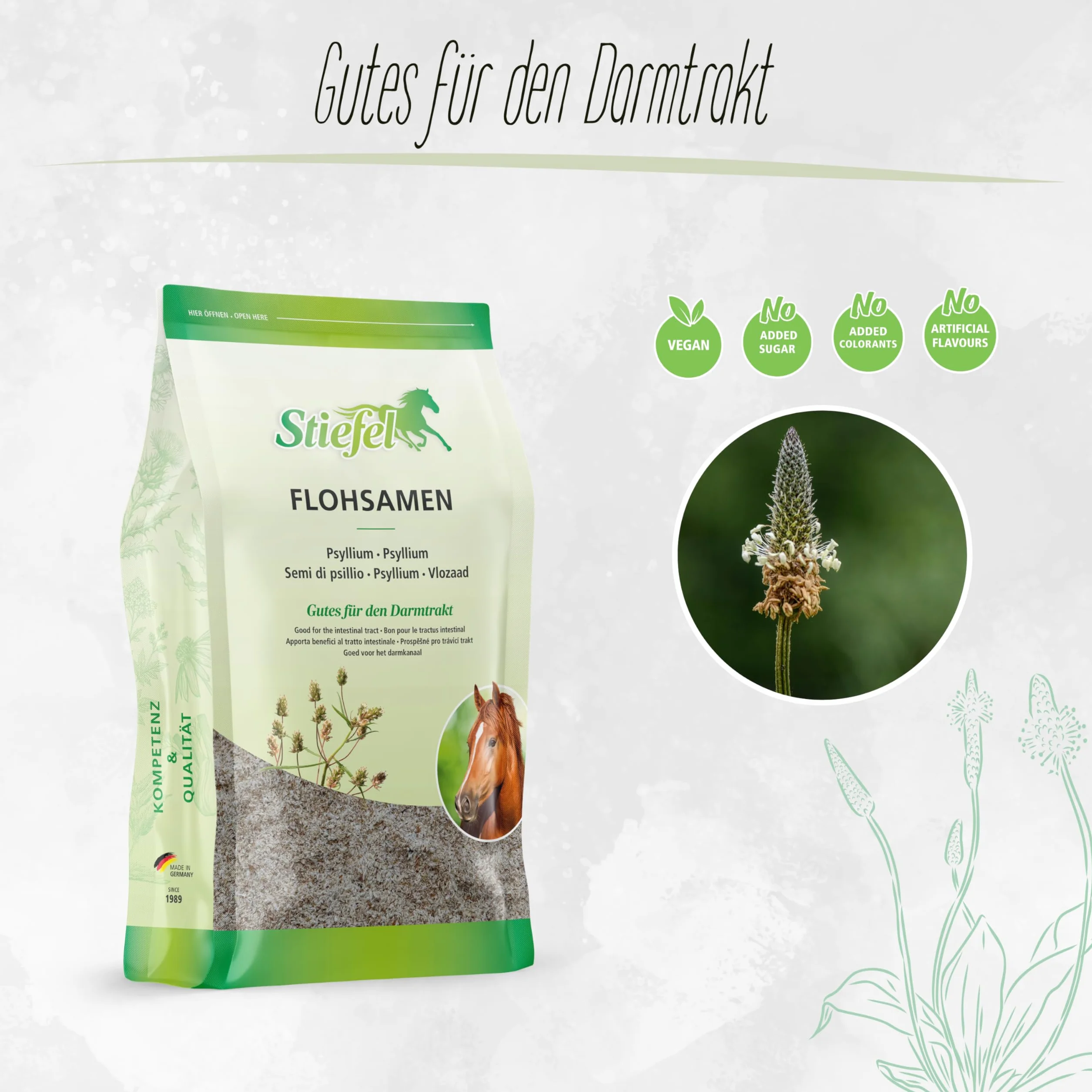 Stiefel Semi di psillio per Cavalli, 100% gusci di Semi di psillio Indiani Naturali, Supporta la Funzione autopulente dell'intestino, 1 kg