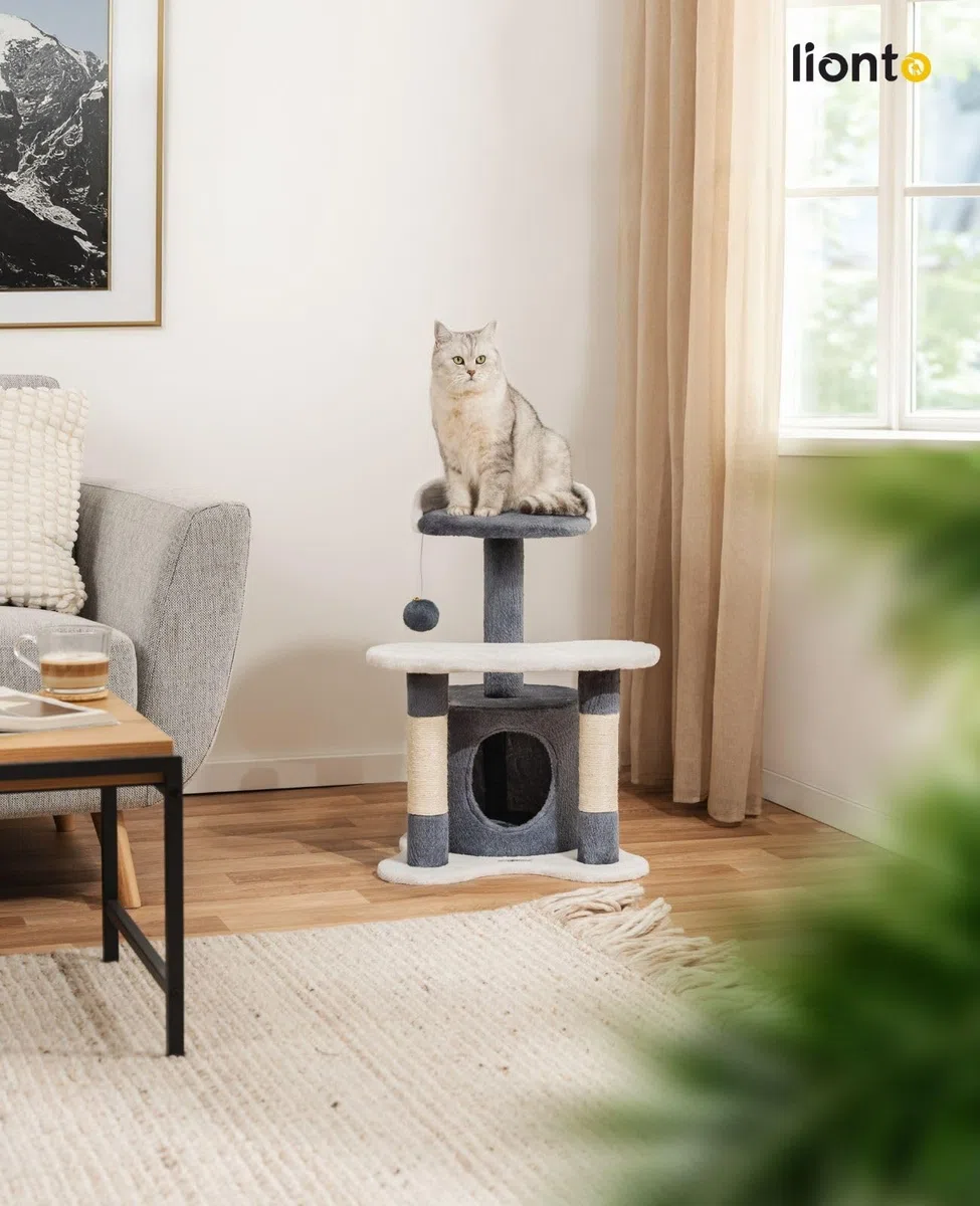 lionto Tiragraffi per Gatto Albero Tiragraffi Gatto Gioco Giocattolo Gatti Altezza 65 cm, Grigio/Bianco
