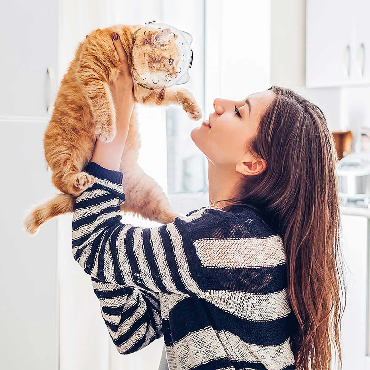 PETCUTE Museruole per Gatti Traspirante,Trasparente Cappuccio per Gatti con Doppia Serratura,Coperchio di Protezione Testa di Gattino,Museruola per Animali Domestici,per la Rifinitura delle Unghie