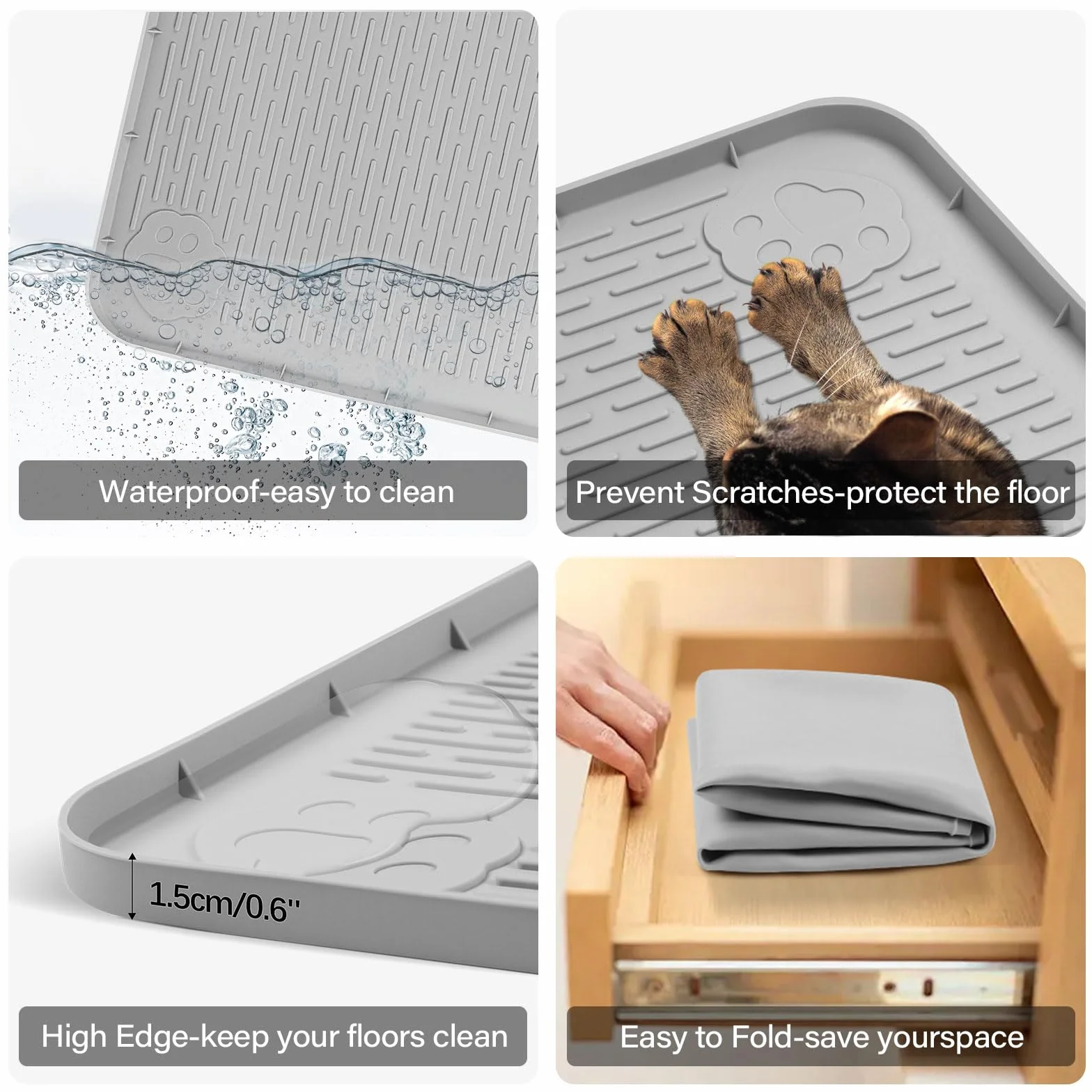 40 x 28 pollici Supporto Tappetini Igienici, Kalolary Silicone Cani Cuccioli Supporto Tappetini Igienici Cani Tappetino Igienico Riutilizzabile Addestramento Cani Prova Perdite Bordo Rialzato (Grigio)