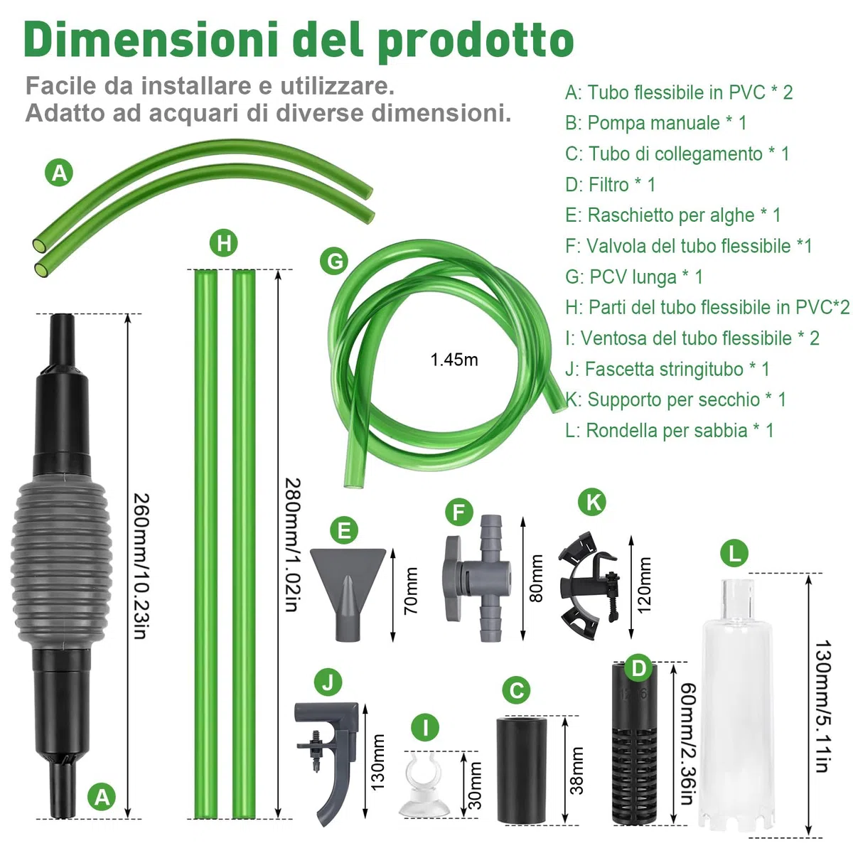 GuKKK Pulizia Acquario Ghiaia, Detergente per Acquario Accessori, Detergente per Ghiaia per Acquari Kit con Sifone, per Il Cambio dell'Acqua dell'acquario e la Pulizia della Sabbia dell'acquario
