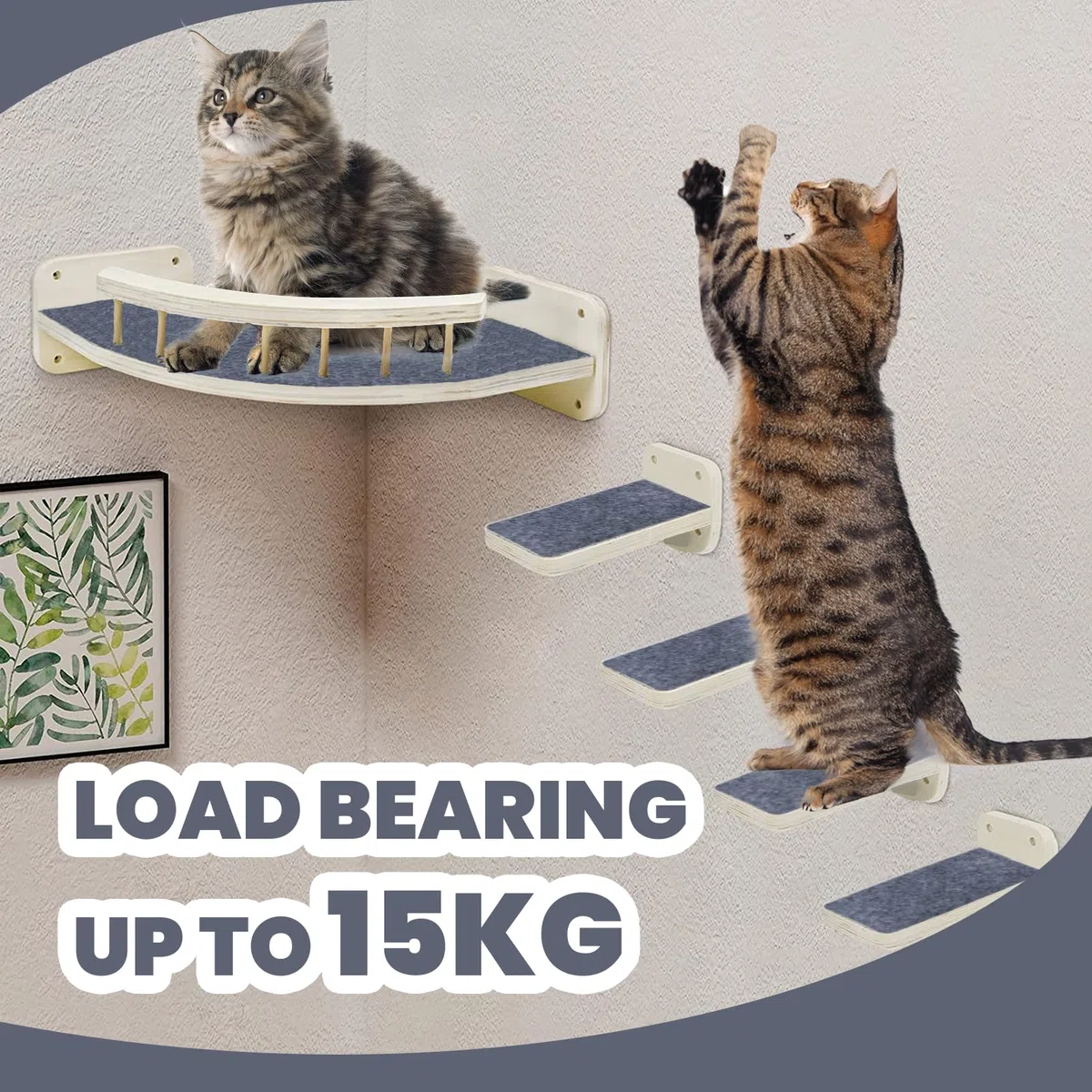 Shiawase Parete da Arrampicata per Gatti Con Tappetino Antiscivolo, Set di Mobili in Legno da 5 Pezzi, Comprese Viti di Montaggio, Fino a 15 kg