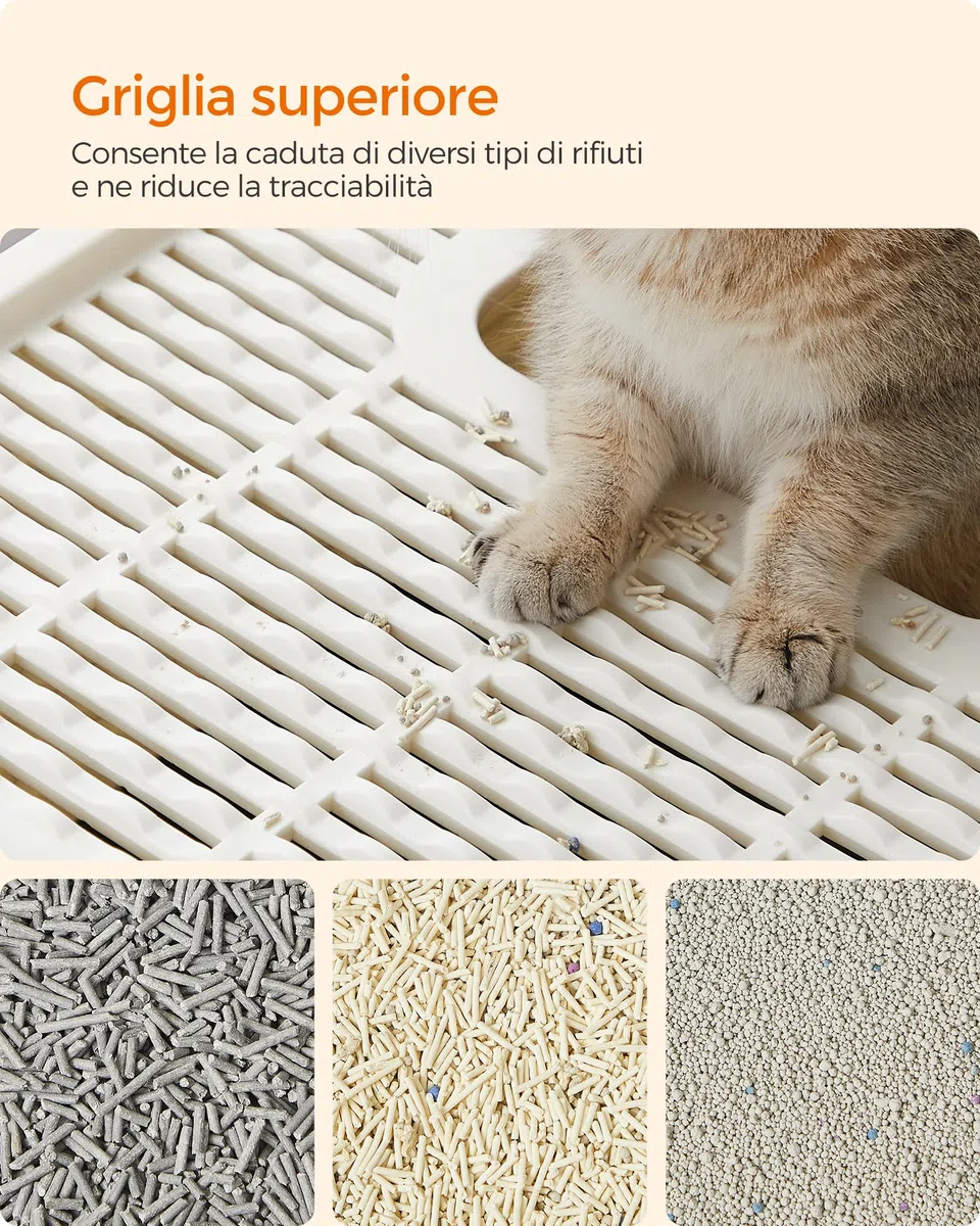 FEANDREA Casetta per Lettiera per per Gatti Grandi Nascosta, Vassoio Estraibile, Paletta, Spazzola, Ampio, Portata 15 kg, Antipertita, Beige e Nero PPT001W01