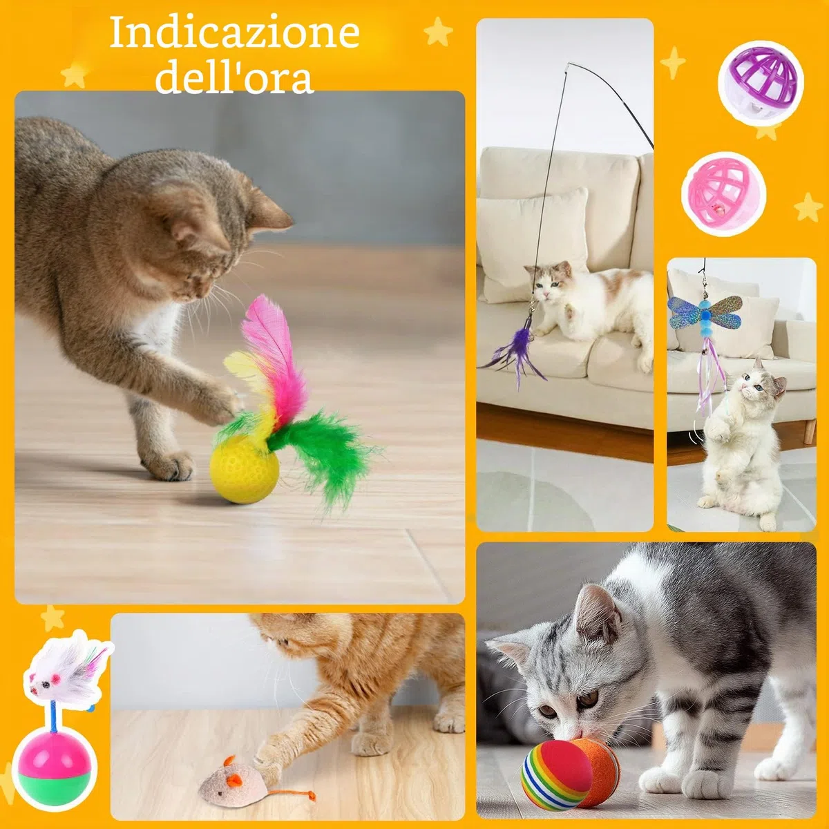 Set di Giocattoli per Gatti,37 Pezzi Giochi per Gatti,Gioco Gatto da Interno Set,con Tunnel per Gatti,Topi,Bacchetta di Piume,Pesci,Palline e Campane