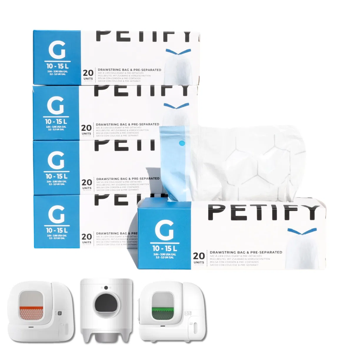 Sacchetti per lettiera autopulente per gatti compatibili con Petkit Pura Max 2 e Pura X – 5 rotoli (100 sacchetti resistenti con laccetto) | Codice G | Eco Pack con dispenser integrato