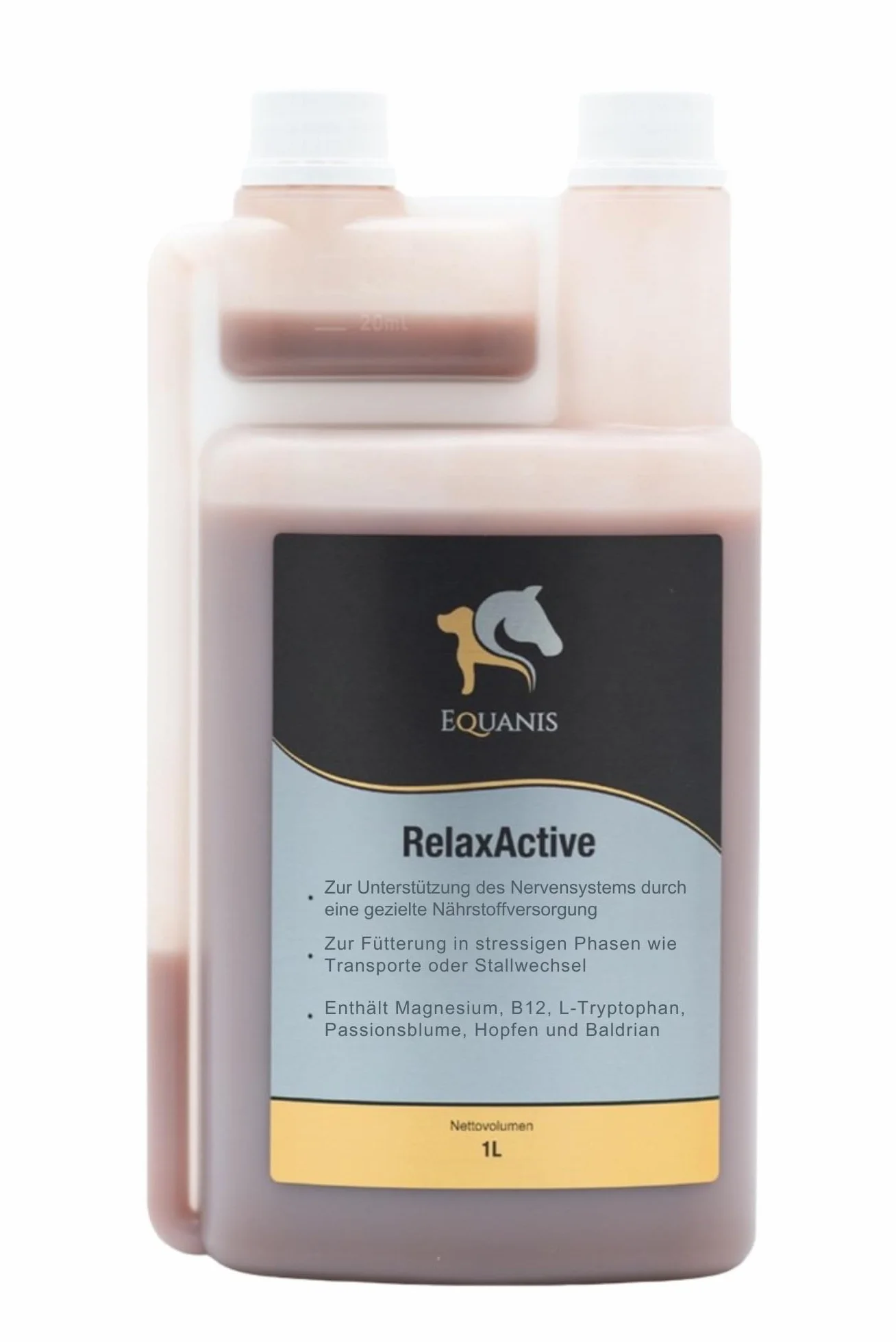 Equanis RelaxActive Magnesio – con B12 e L-Triptofano | 1 l | Alimento complementare per cavalli | Riduce nervosità e agitazione | Supporto al sistema nervoso
