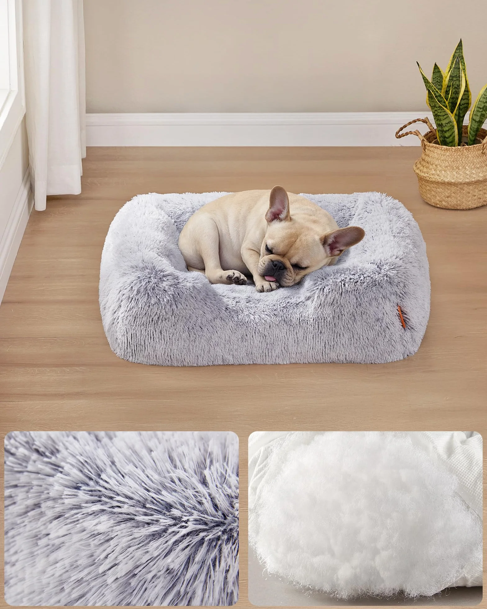 Feandrea Cuccia per Cani, Divano per Cani Medio, 71 x 55 x 18 cm, Cuscino per Animali, Imbottitura Morbida Bordi Rialzati, Sfoderabile e Lavabile, Antiscivolo, Grigio Ombré PGW271G01