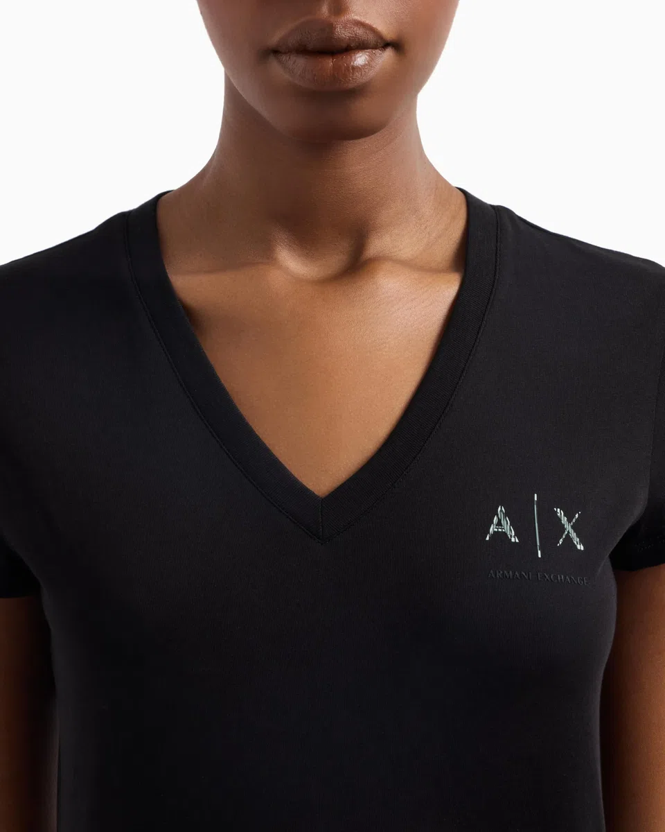 Armani Exchange Arte Sella, logo lucido, collo a V, slim fit, nero, XL, Nero, XL