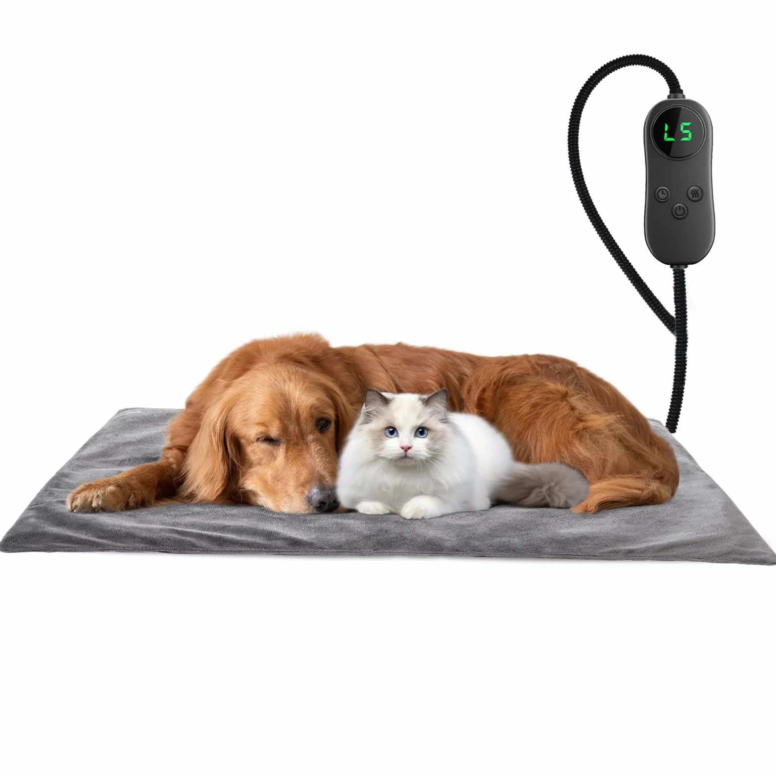 Tappetino riscaldante elettrico per cani, 45 x 70 cm, 5 timer regolabili e 6 temperature regolabili, tappetino riscaldante per animali domestici, impermeabile, con copertura in velluto di cristallo e