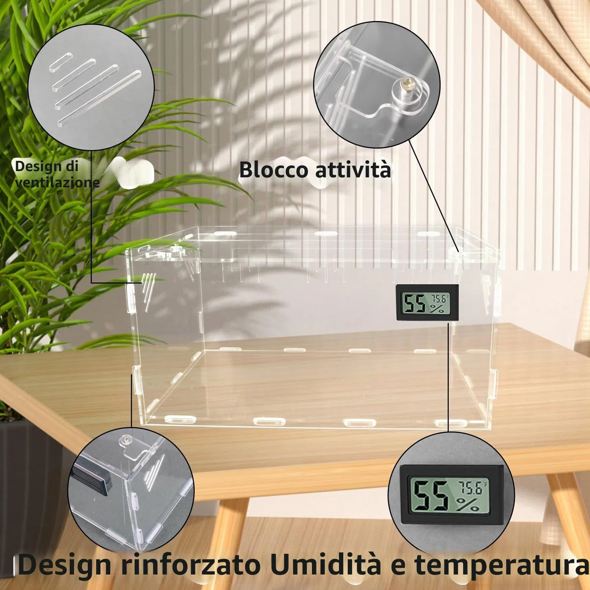 Oiakz Terrario per Rettili con Igrometro di Temperatura, in Acrilico per Piccoli Insetti, Casa, Ufficio, 40 x 24 x 18 cm (DE-Z002)