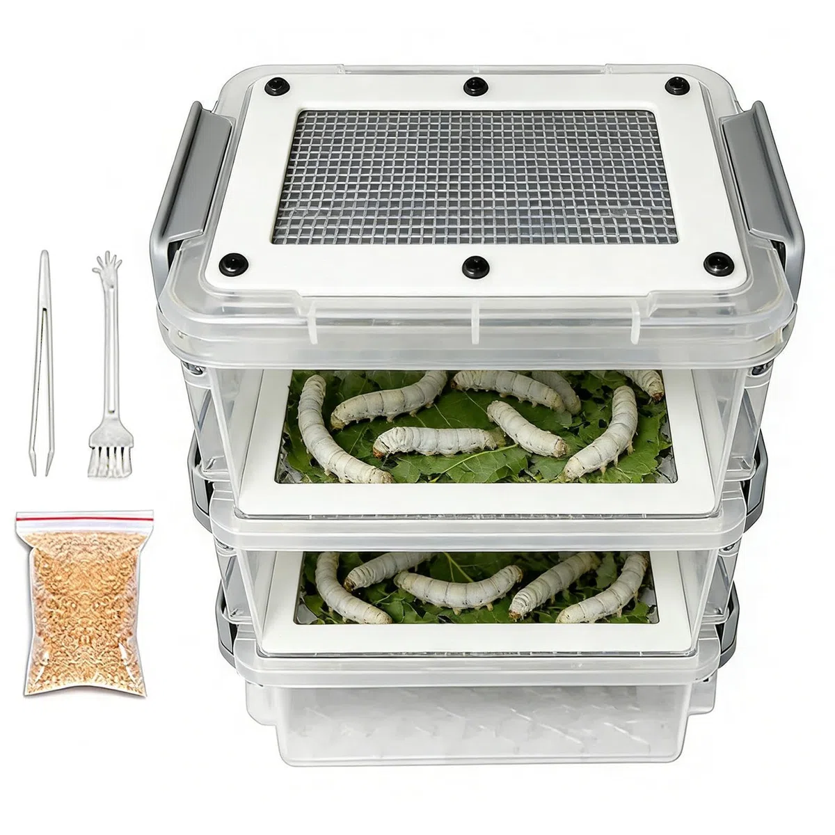 Set di bachi da seta a 3 piani con mangiatoia, ideale per e bachi da seta, ideale per coltivatori amatoriali, allevatori e uso agricolo