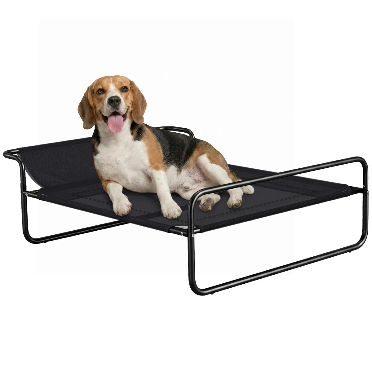 PawHut Lettino per Cani Rialzato, Letto da Campeggio per Cani e Gatti con Poggiatesta, Tessuto Traspirante Texteline, per Interno ed Esterno, 91x69x29 cm, Nero