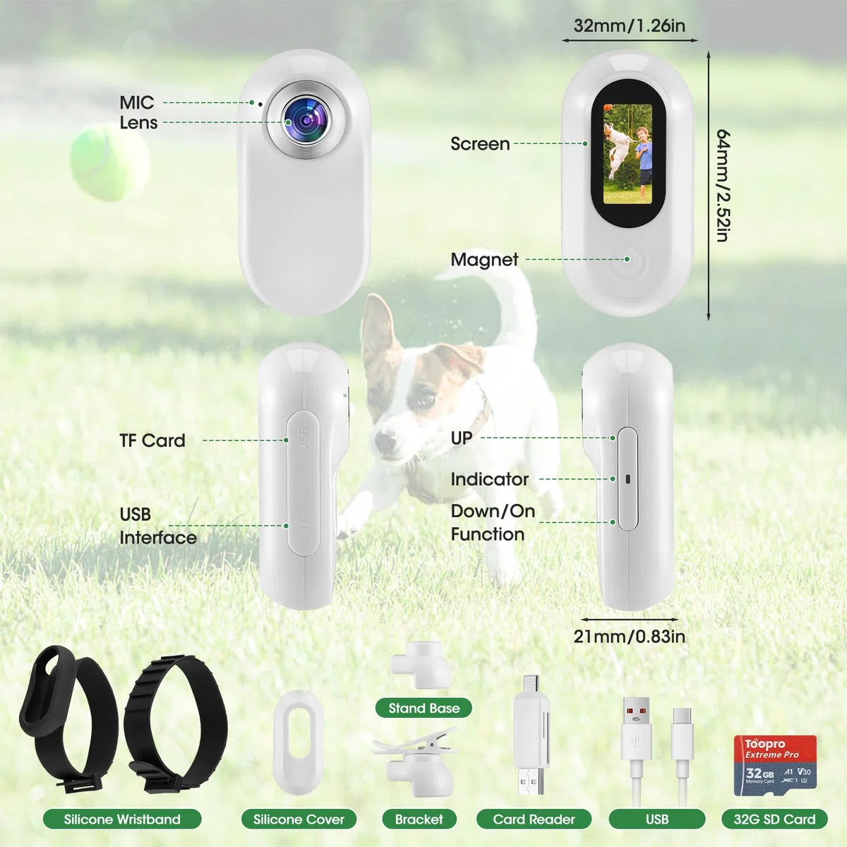1080P - Collare per fotocamera per gatti, HD, con grandangolo di 170° e scheda SD da 32 GB, mini sport Action Camera per gatti per riprese video e foto, fotocamera per animali domestici, regalo di