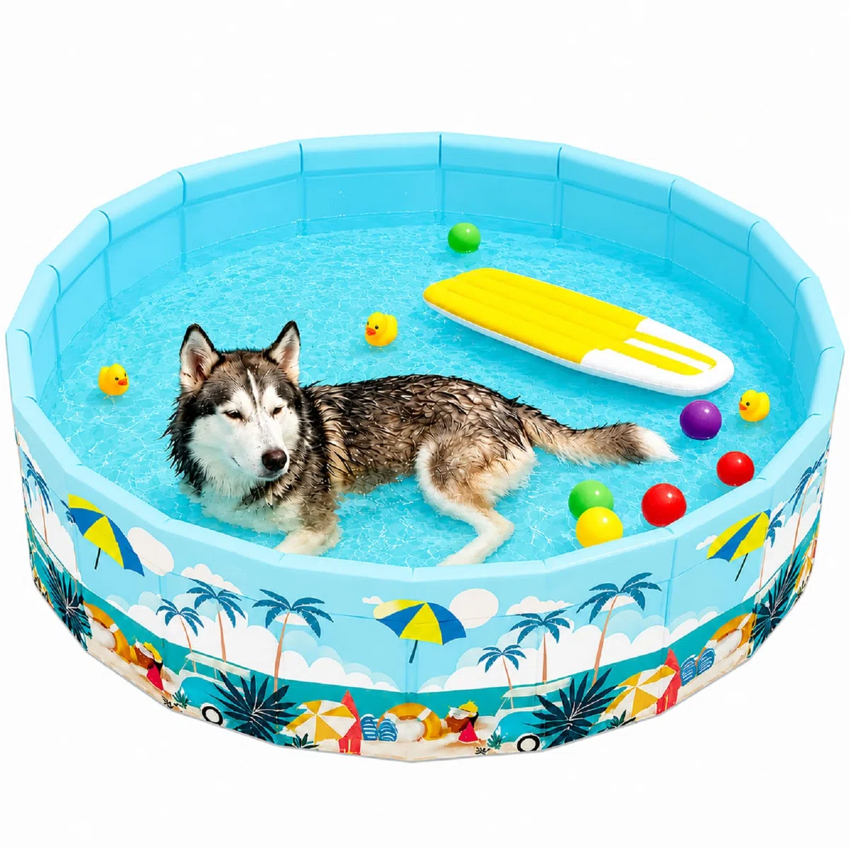 Piscina Pieghevole, 90x90x45CM,Vasca in PVC Resistente, Fondo Antiscivolo, Non Necessita di Gonfiaggio, Drenaggio Rapido, Adatto per Giardini, Camere da Letto e Terrazze