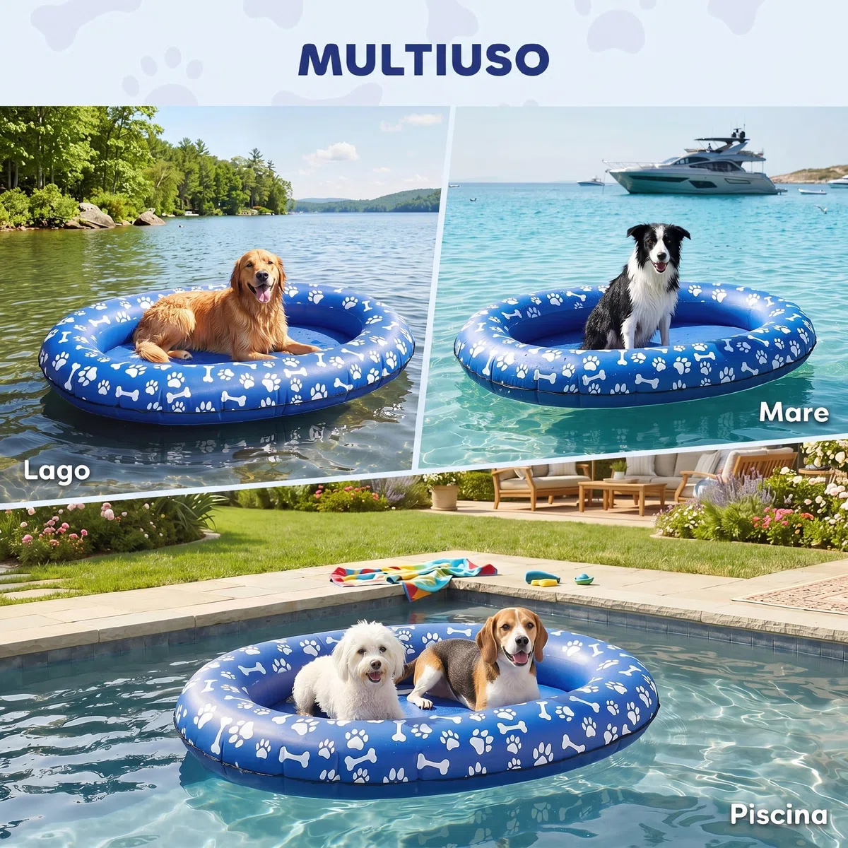 PawHut Galleggiante per Cani 155x104x25 cm, capacità di 40 kg, Galleggiante Gonfiabile Pieghevole con Doppie Maniglie per Cani