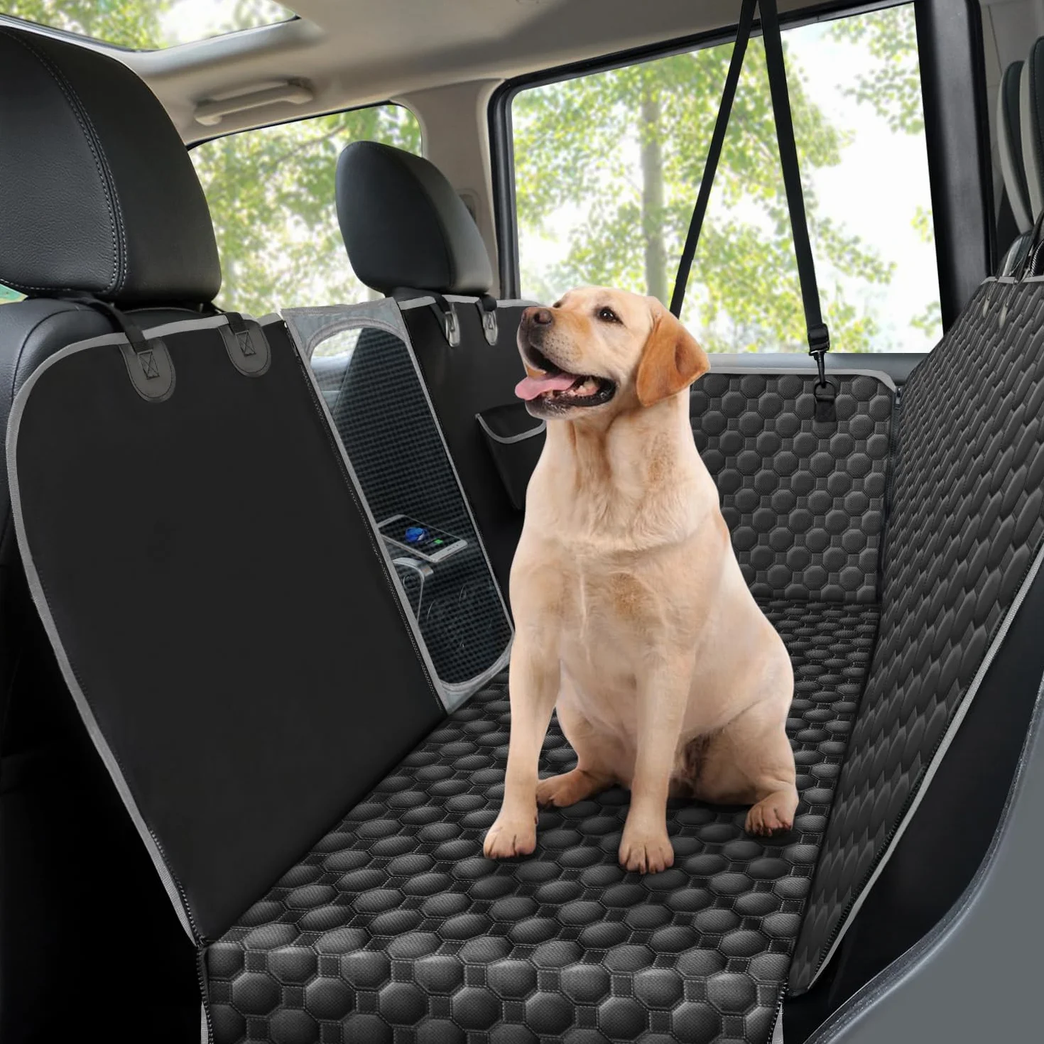 Taygeer Coprisedile Auto per Cani, Impermeabile Telo Auto per Cani Sedile Posteriore con Finestra a Griglia, Coprisedili Anti-Graffio per Cane, Antiscivolo Telo Cane 133x165 CM per Macchina SUV, Nero