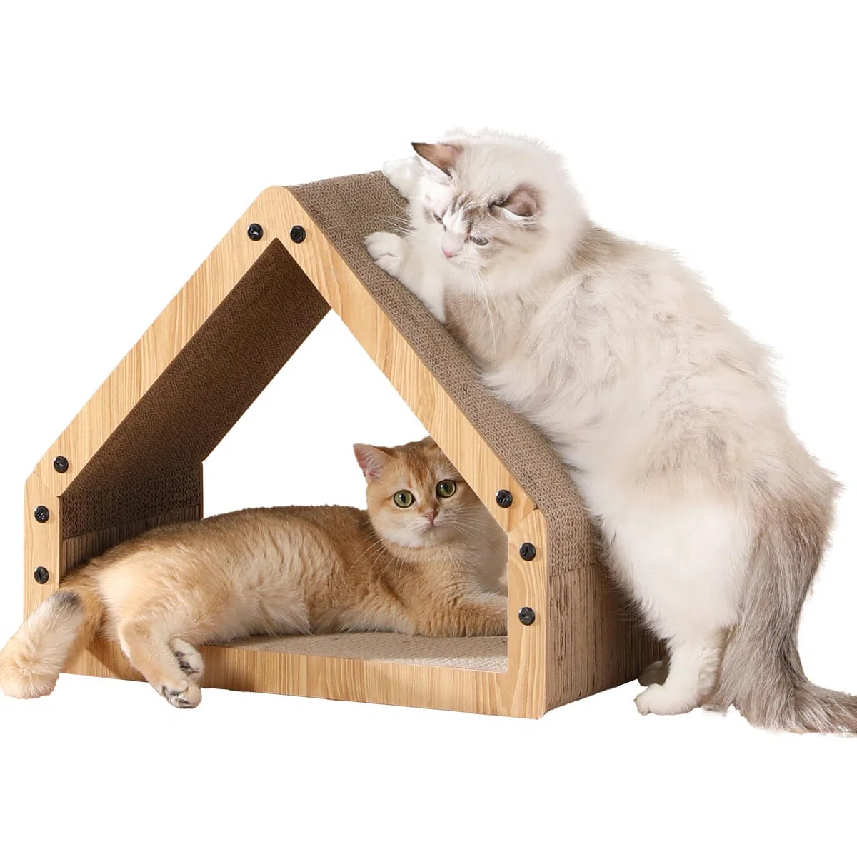 FUKUMARU Tiragraffi Per Gatti, Tiragraffi A Forma Di Casa Extra Lungo 42 cm Per Gatti, Tiragraffi In Cartone,Lettino Giardino,Carico Massima di 10 KG, Grande,Divertente.