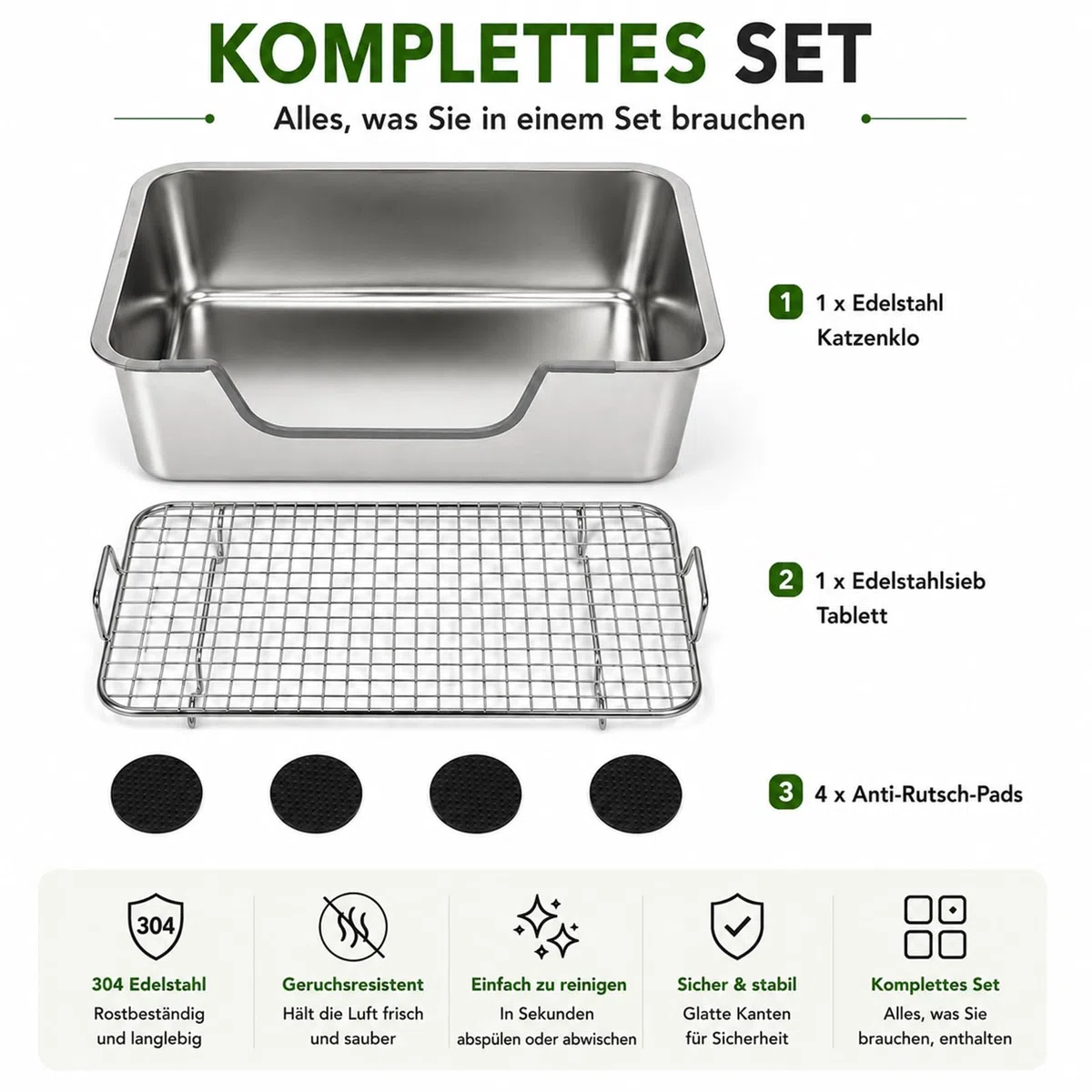 HYLYUN Lettiera per conigli in acciaio inox, grande (40 x 30 x 15 cm), toilette per roditori con griglia di protezione e piedini antiscivolo, resistente all'urina, estremamente igienica, ideale per 1