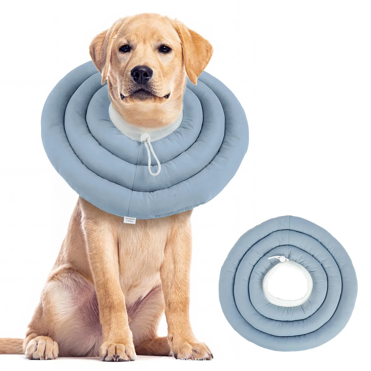 Collare Elisabettiano Cane Morbida, per Ferite su Collo e Parte Superiore del Corpo, Collare Post Operatorio Impermeabile, Collare Recupero Cane Confortevole, Blu Polvere 3XL