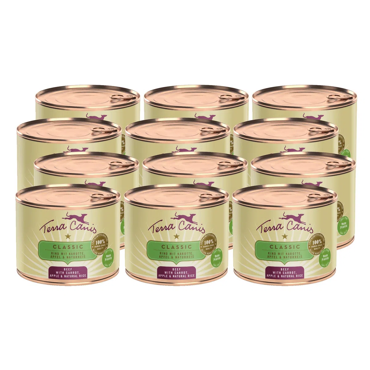 Terra Canis Manzo, carota & riso integrale - Alimento umido Classic, 12x200g I Alimento premium per cani con ingredienti di autentica qualità human-grade al 100% I gluten-free