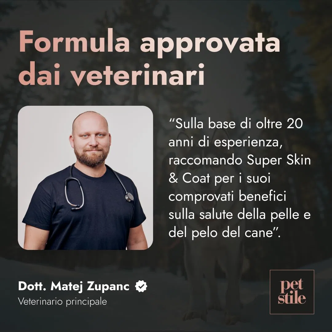 Super Skin & Coat – Integratore naturale per cani con collagene, semi di lino e olio di pesce per pelle elastica, pelo sano e riduzione delle infiammazioni (1x 100 g)