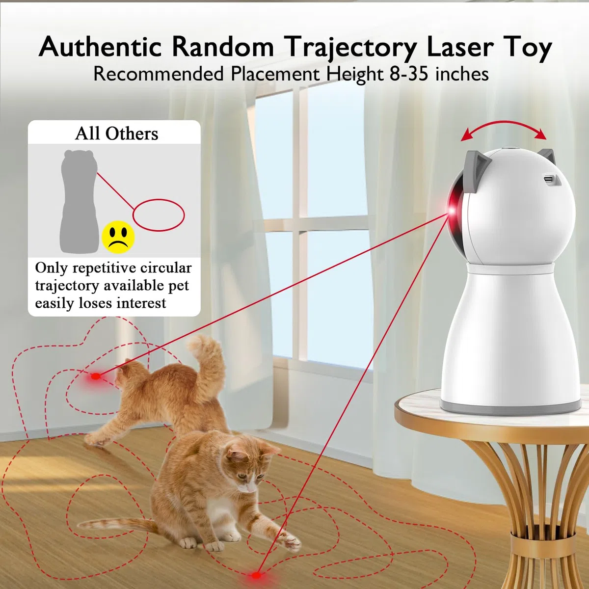 YVE LIFE Giocattolo automatico laser per gatti, interattivo per gattini/cani, ricarica USB, posizionamento alto, 5 modelli casuali, accensione automatica e silenziosa (P01)