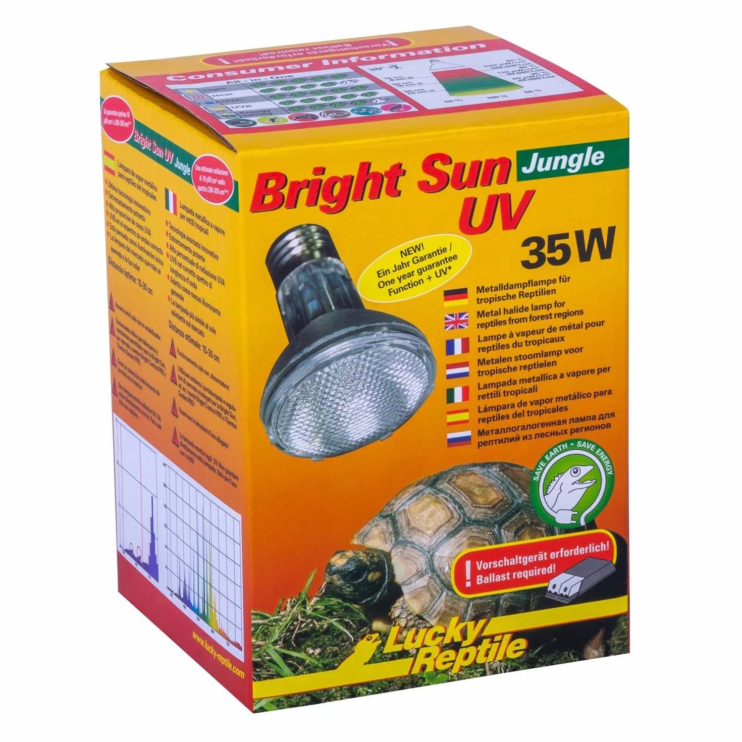 Lucky Reptile Bright UV Jungle - Vapori Metallici 35 W per Portalampada E27 - Lampada da Terrario Con Spettro di Luce Diurna - Termica Raggi UVA e UVB - Rettili Tropicali