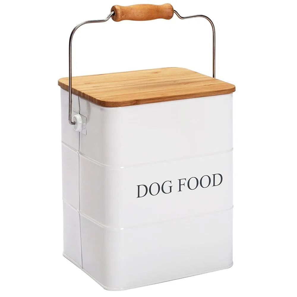 Geyecete Contenitore Crocchette Cane-6L Contenitore per Alimenti in Metallo con Ermetici Legno Coperchi/Maniglia,per Cibo per Gatti, Cani
