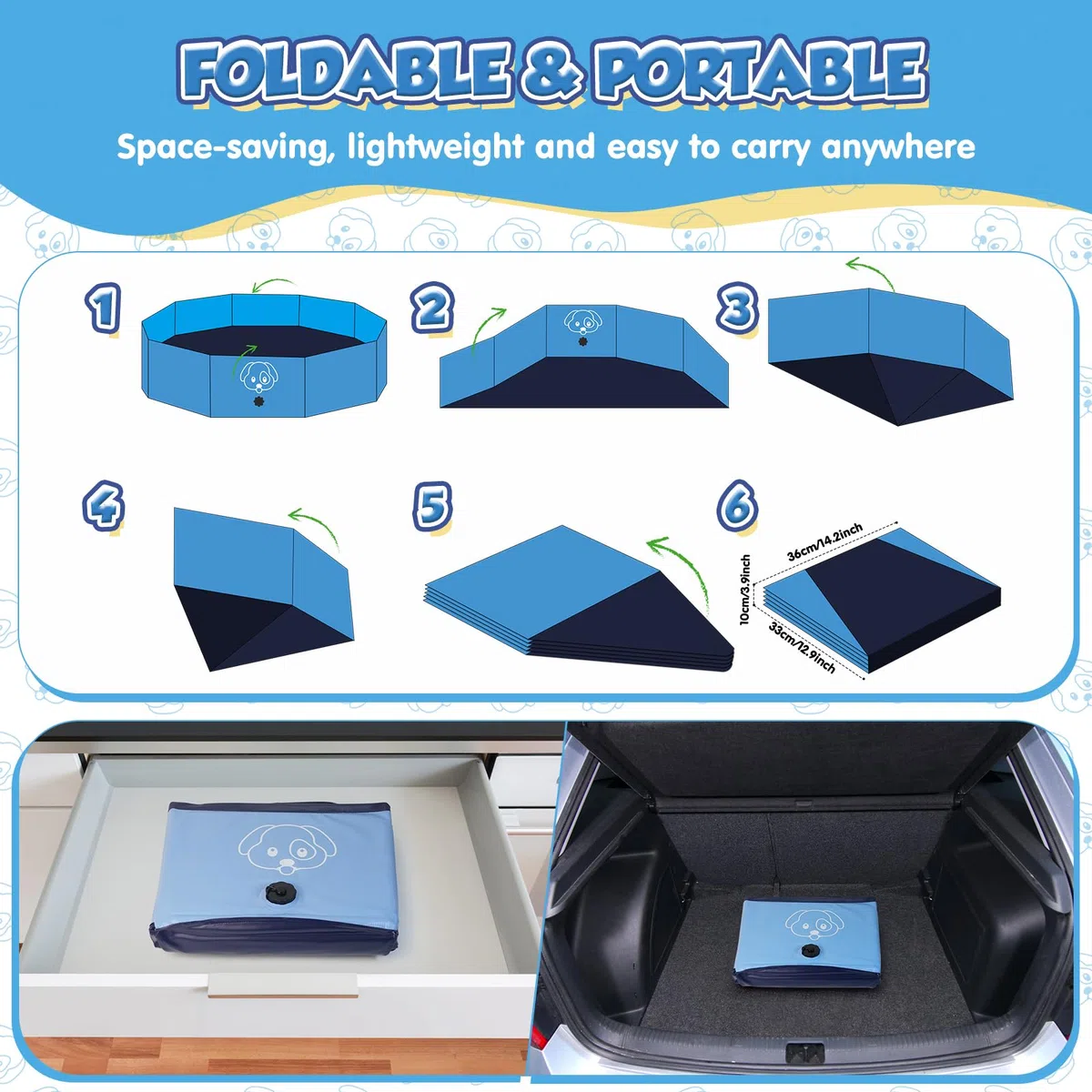 Piscina per Cani Grandi e Piccole in PVC Antiscivolo, Piscina Cani Pieghevoli e Portatili & Facili da Pulire - Ideali per Piscine per Cani (120 * 30 cm)
