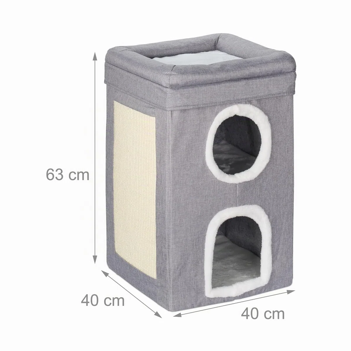 Relaxdays Casa per Gatti, Cuccia Morbida Pieghevole, HLP: 63x40x40 cm, 3 Piani, Tiragraffi per Unghie, Grigio Bianco