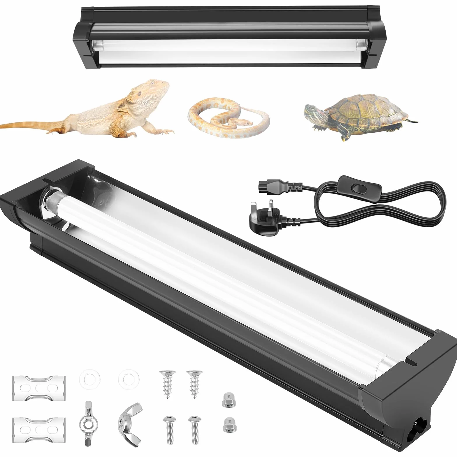 Kit per rettili UVB T5 da 8 W, 10% UVB e 30% UVA per rettili del deserto tropicale, dispositivo ad alta potenza da 31,5 cm con tubo UVB T5 10.0 per draghi barbuti, lucertola, tartaruga e