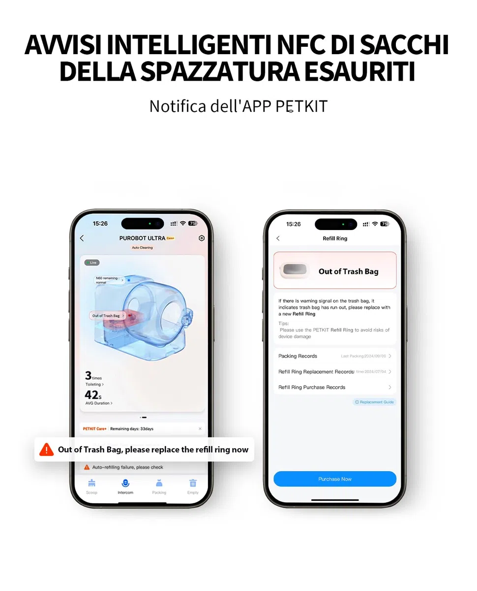 PETKIT Sacchetti per Rifiuti di Ricambio per PUROBOT ULTRA, 4 Rotoli, Grande Capacità, Sacchetti per Lettiera per Gatti Autopulente