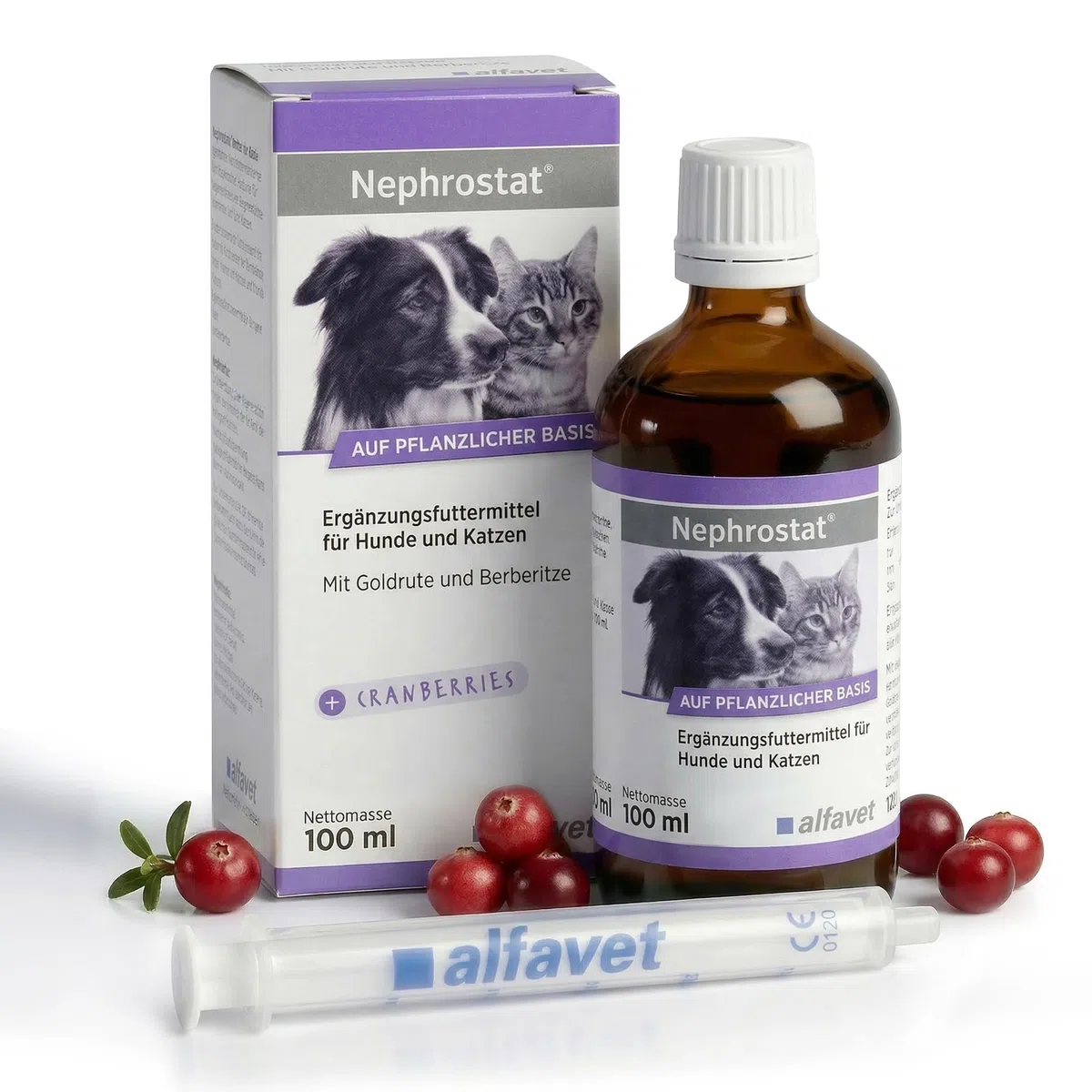 Alfavet Nephrostat (100 ml) – alimento complementare liquido per cani e gatti – supporto nutrizionale per vie urinarie e organi urinari – con verga d’oro, betulla, ortosifon e siringa dosatrice