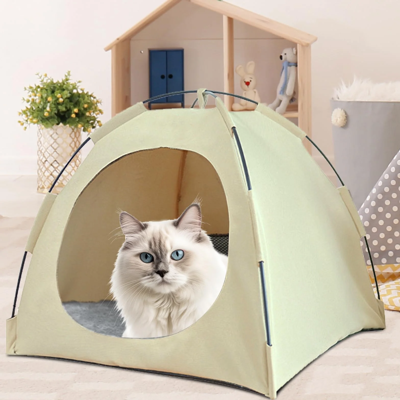 CEWROM Tenda per gatti di grandi dimensioni, cuccia per cani di piccola taglia, per gatti, per interni, in materiale traspirante, lavabile e leggera, per gatti (giallo, L)