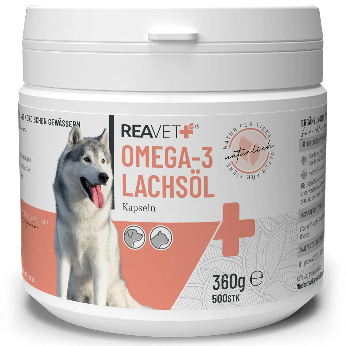 ReaVET Capsule Olio di Salmone Cane 500 Pezzi, Olio Omega 3 Cane I Capsule Olio di Salmone Cane I Olio di Pesce ad Alta Dose Cane in Grado Alimentare