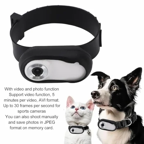 Collare per Gatti, Collare Localizzatore per Cani Grandangolare da 170°, Mini Videocamera Sportiva per Animali Domestici HD 1080P per Registrazioni Video, Videocamera per Piccoli