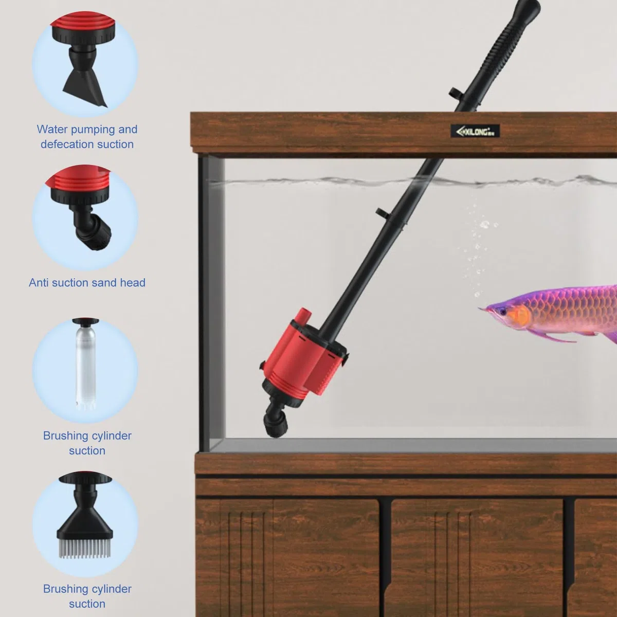 Pulitore elettrico per acquario, sabbia ghiaia, 6 in 1, contenitore per pesce, aspirapolvere per ghiaia, cambio acqua, pulizia dello sporco + detergente per sabbia + detergente per detriti di pesce