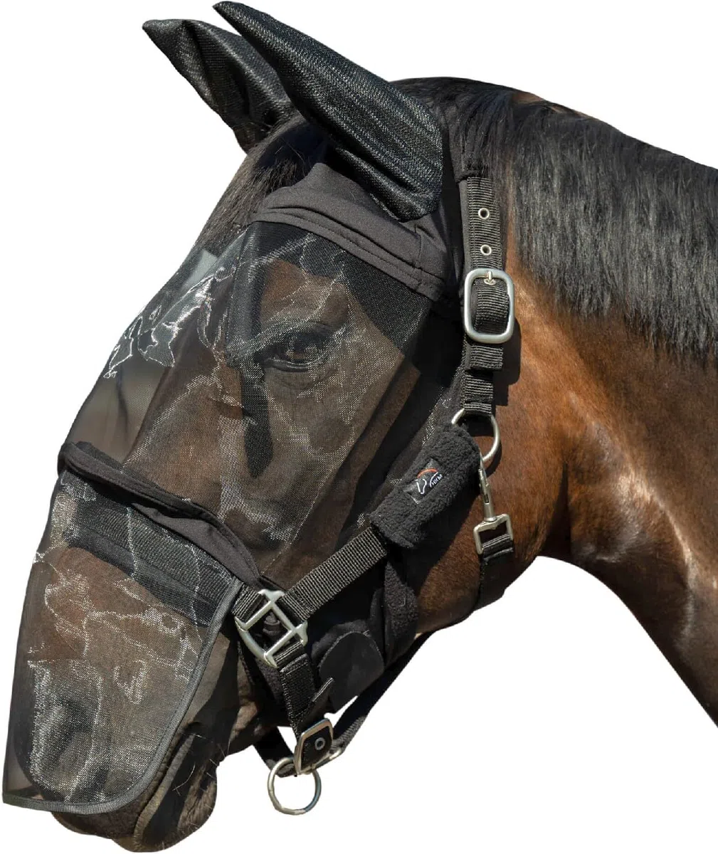 HKM Maschera anti mosche premium con protezione per le narici Grigio fango Mini Shetty