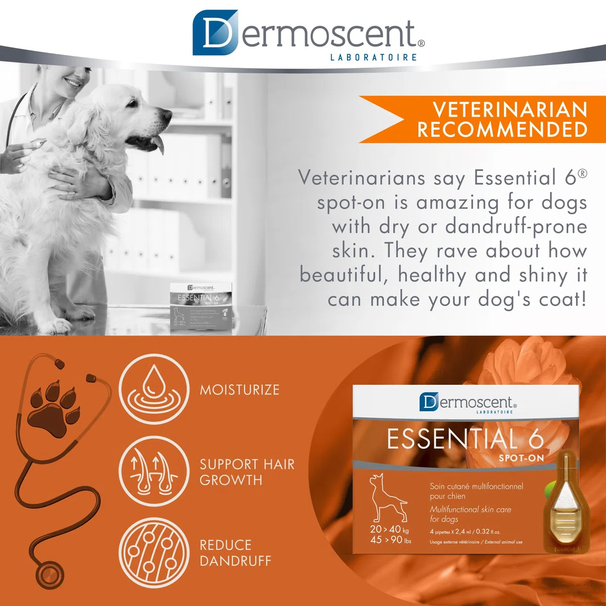 Bayer Dermoscent 6 Spot on Skin Care Extra Large per Cani da 45 a 40,8 Kilogram