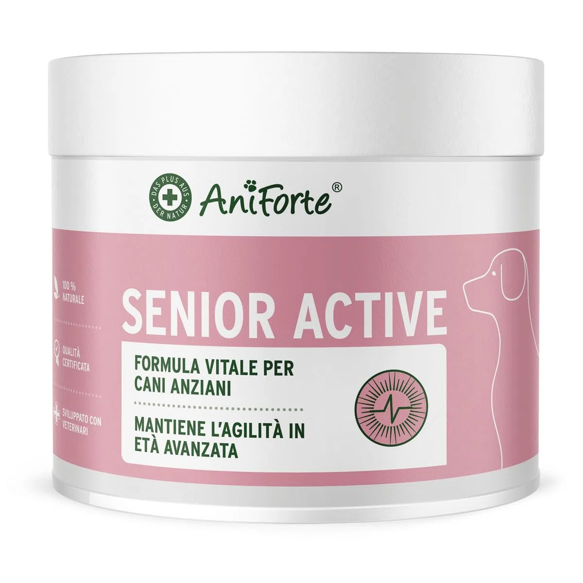 AniForte Senior Active Powder 250 g per Cani Anziani - minerali, aminoacidi e vitamine per Cani, Supporta la Memoria e la Funzione cardiaca, cozza dalle Labbra Verdi per la vitalità e l'agilità